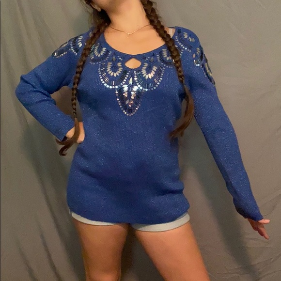 Objects D’art blue embellished sweater sz XLP - Picture 1 of 8